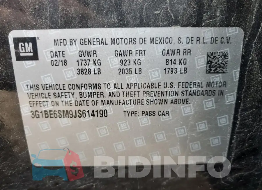 3G1BE6SM9JS614190 Photo# 12