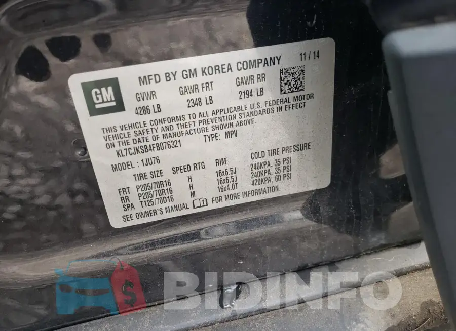 KL7CJKSB4FB076321 Photo# 12