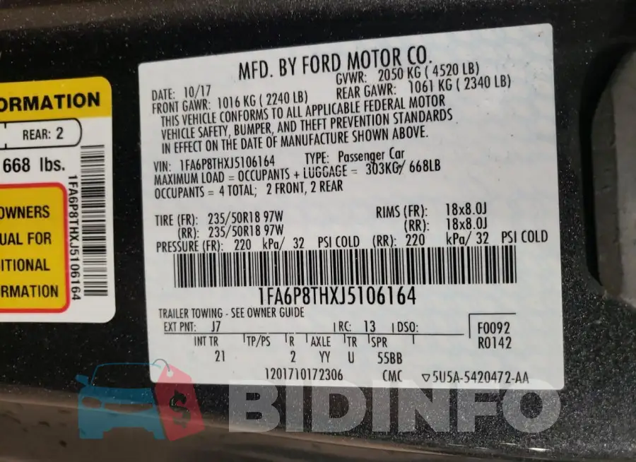 1FA6P8THXJ5106164 Photo# 12