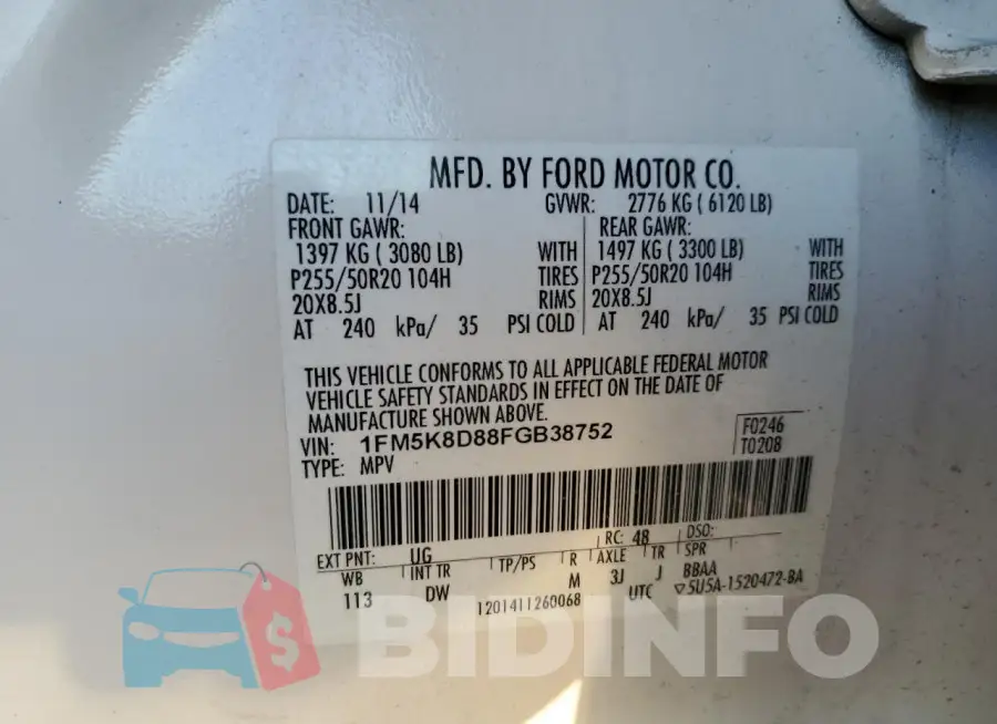 1FM5K8D88FGB38752 Photo# 13