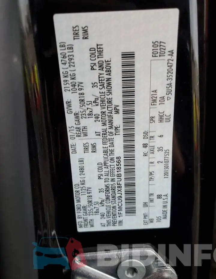 1FMCU9JX8FUB18568 Photo# 13