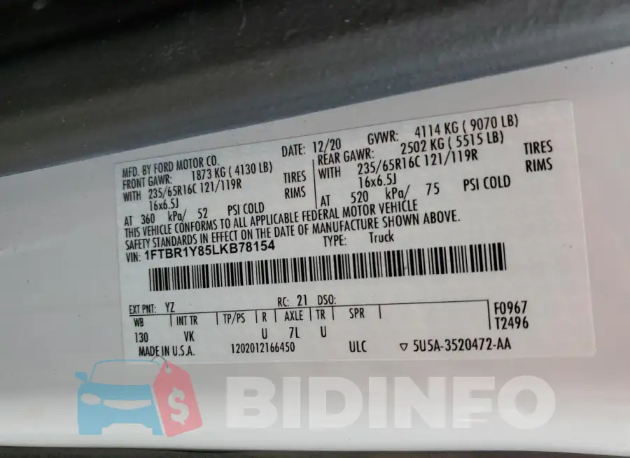 1FTBR1Y85LKB78154 Photo# 12