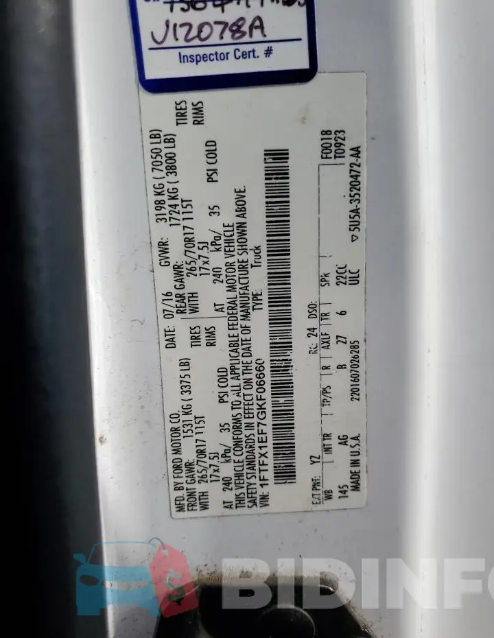 1FTFX1EF7GKF06660 Photo# 12