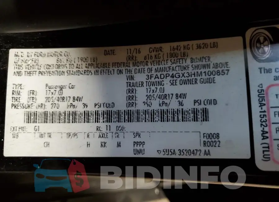 3FADP4GX3HM100857 Photo# 13