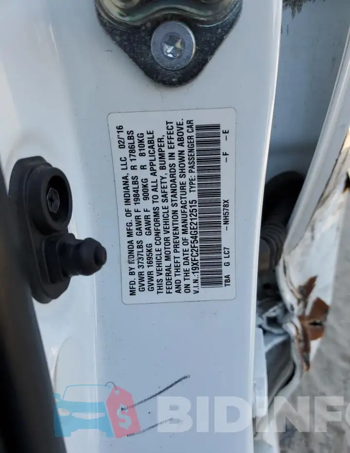 19XFC2F54GE212515 Photo# 12