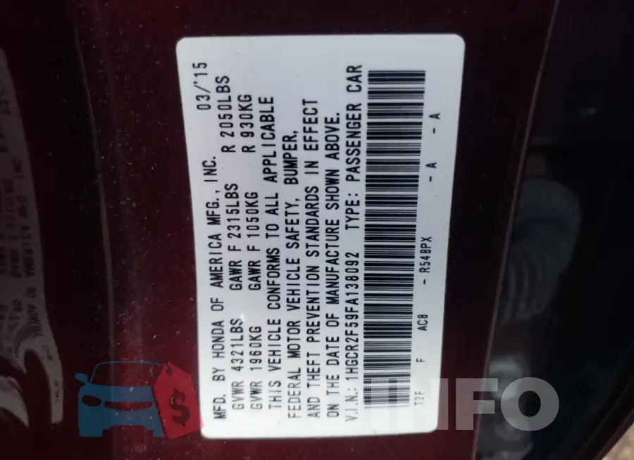 1HGCR2F59FA138092 Photo# 12