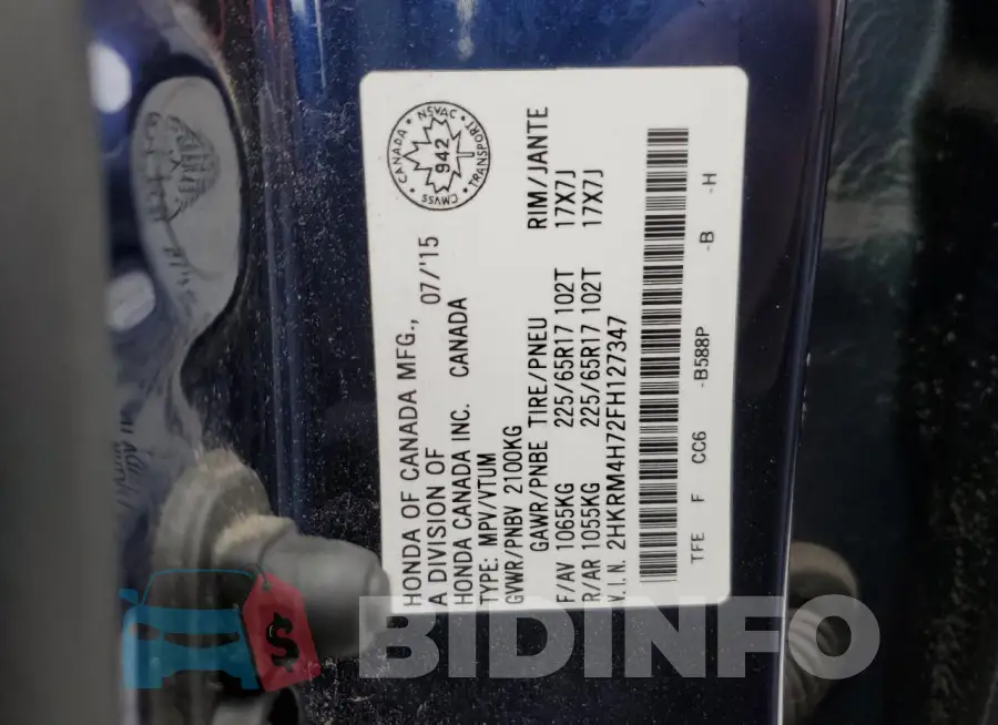 2HKRM4H72FH127347 Photo# 12