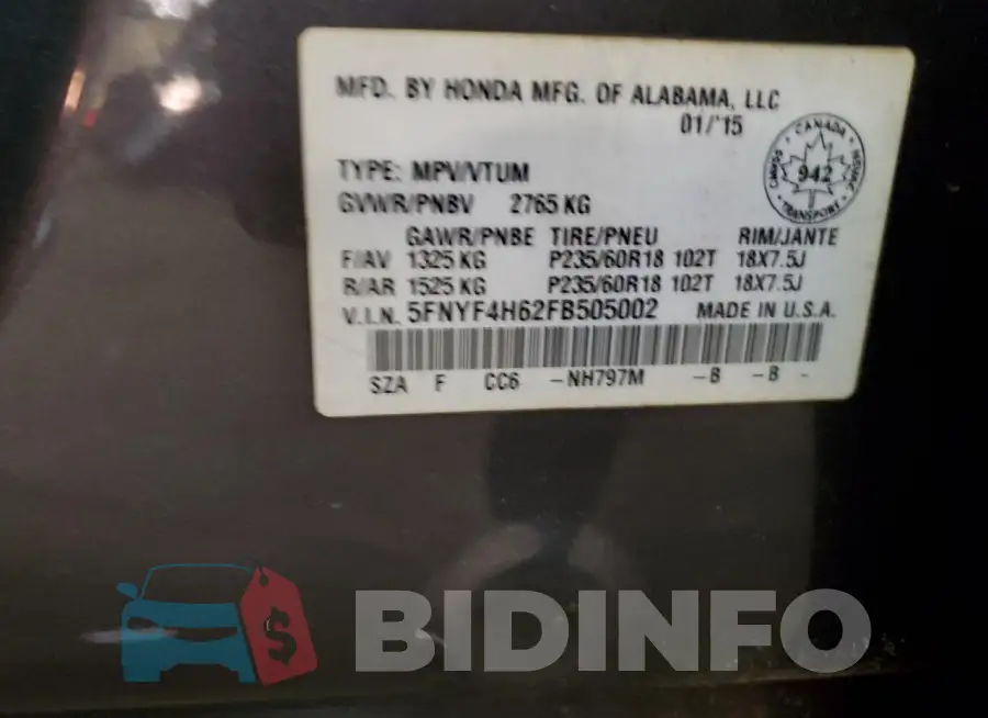 5FNYF4H62FB505002 Photo# 13