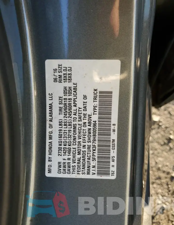 5FPYK3F79HB005964 Photo# 12