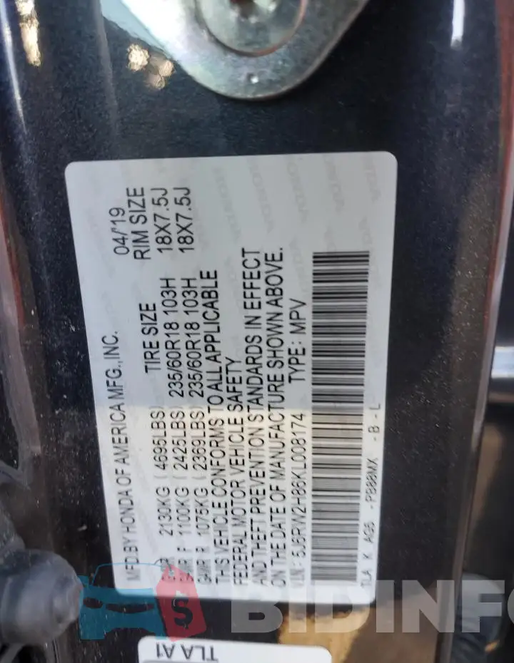 5J6RW2H86KL008174 Photo# 12