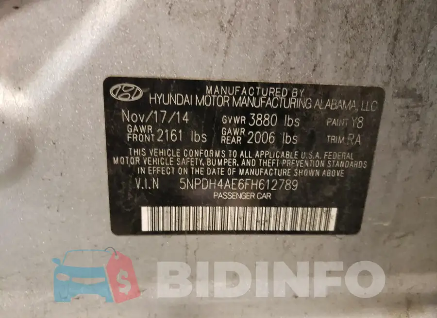 5NPDH4AE6FH612789 Photo# 12