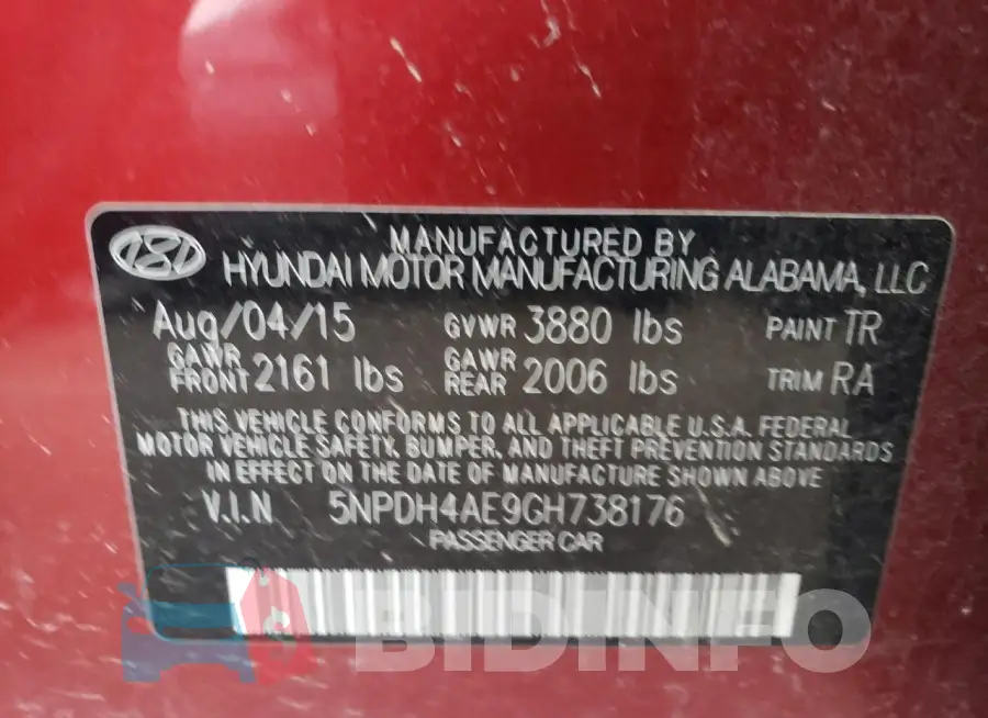 5NPDH4AE9GH738176 Photo# 12
