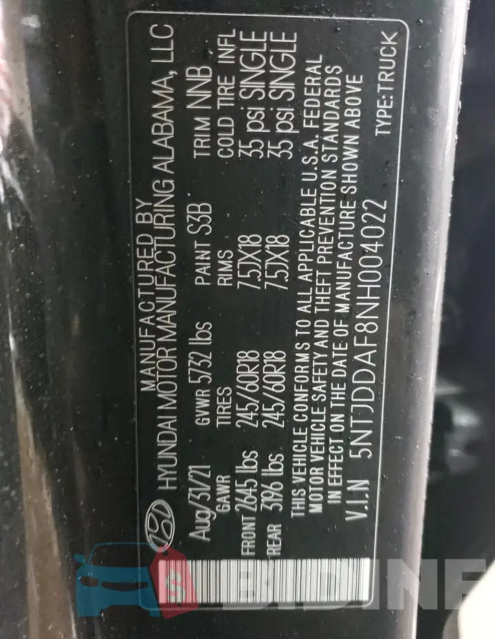 5NTJDDAF8NH004022 Photo# 13
