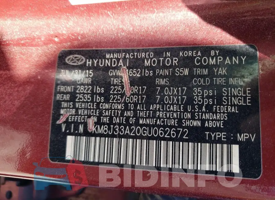 KM8J33A20GU062672 Photo# 14