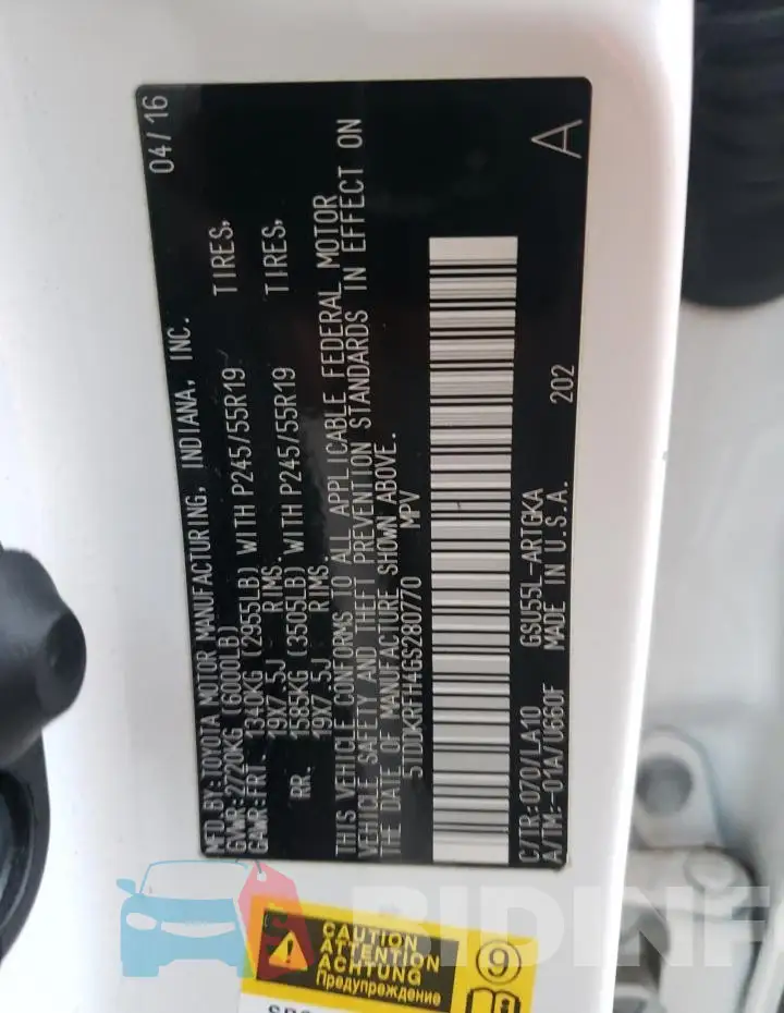 5TDDKRFH4GS280770 Photo# 13
