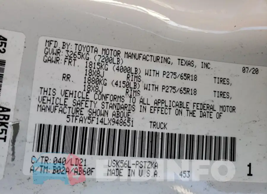 5TFAY5F14LX948651 Photo# 12