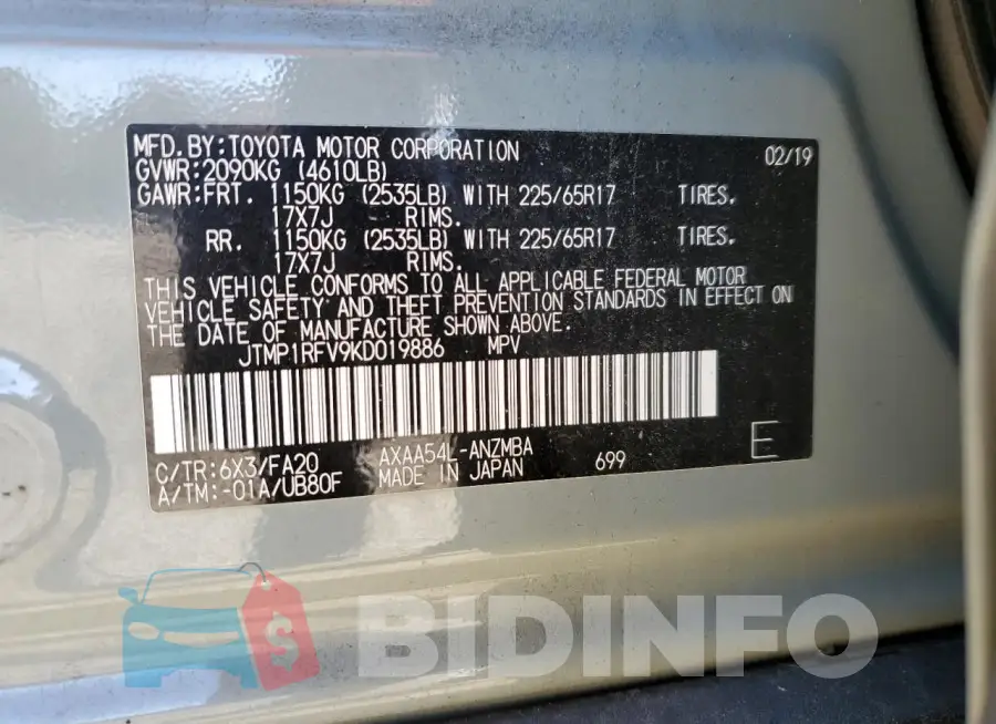 JTMP1RFV9KD019886 Photo# 12