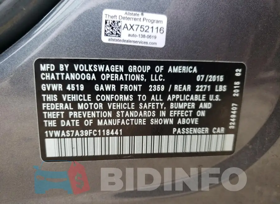 1VWAS7A39FC118441 Photo# 13