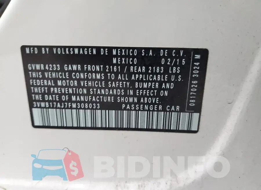 3VWB17AJ7FM308033 Photo# 12