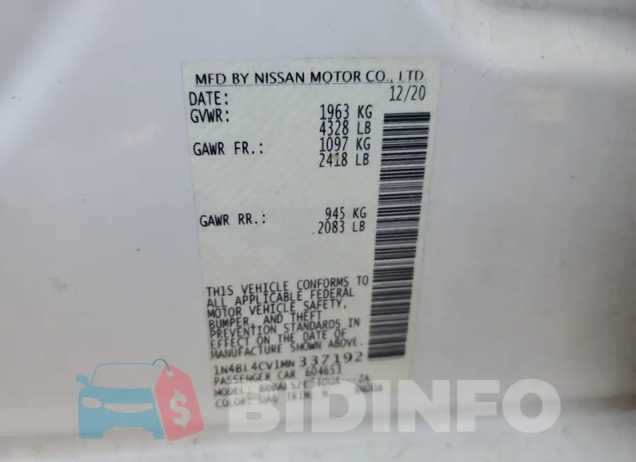 1N4BL4CV1MN337192 Photo# 12