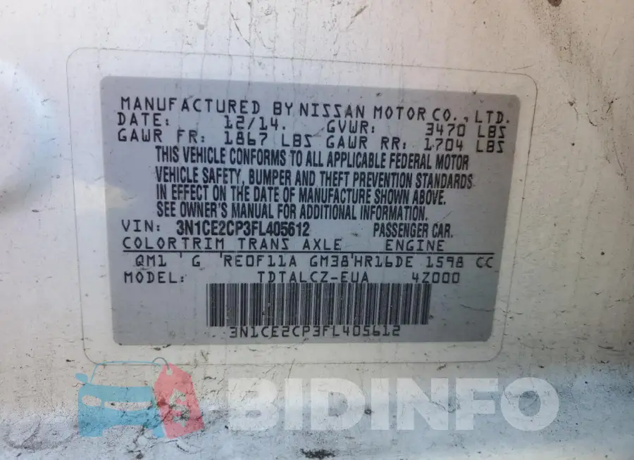 3N1CE2CP3FL405612 Photo# 12