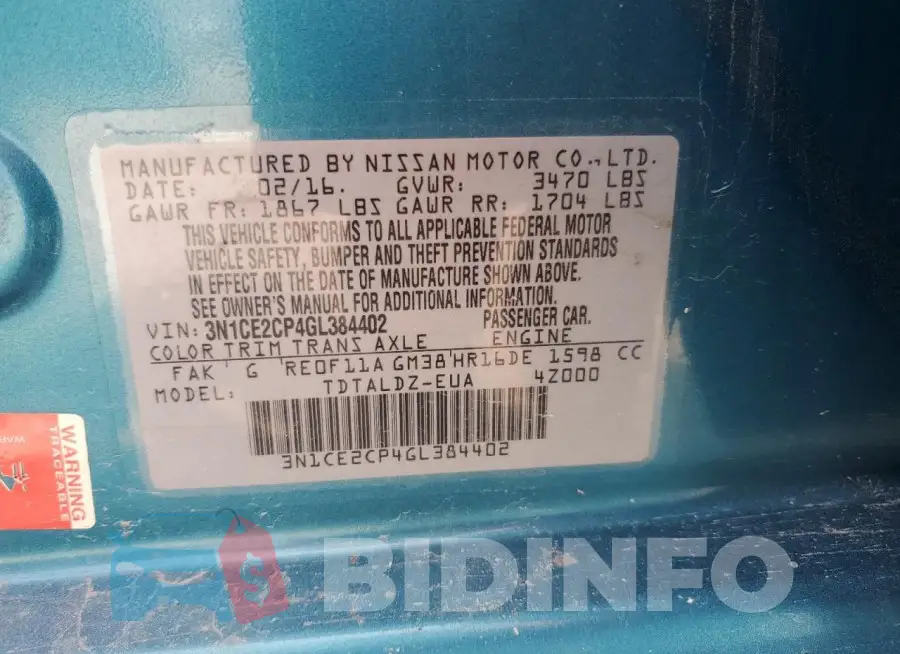 3N1CE2CP4GL384402 Photo# 13
