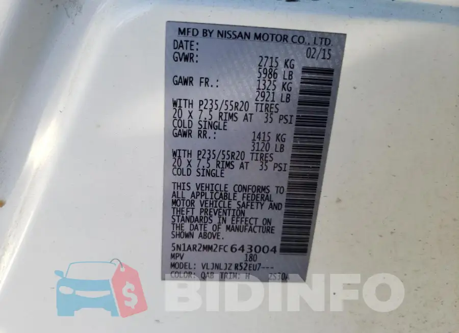 5N1AR2MM2FC643004 Photo# 13