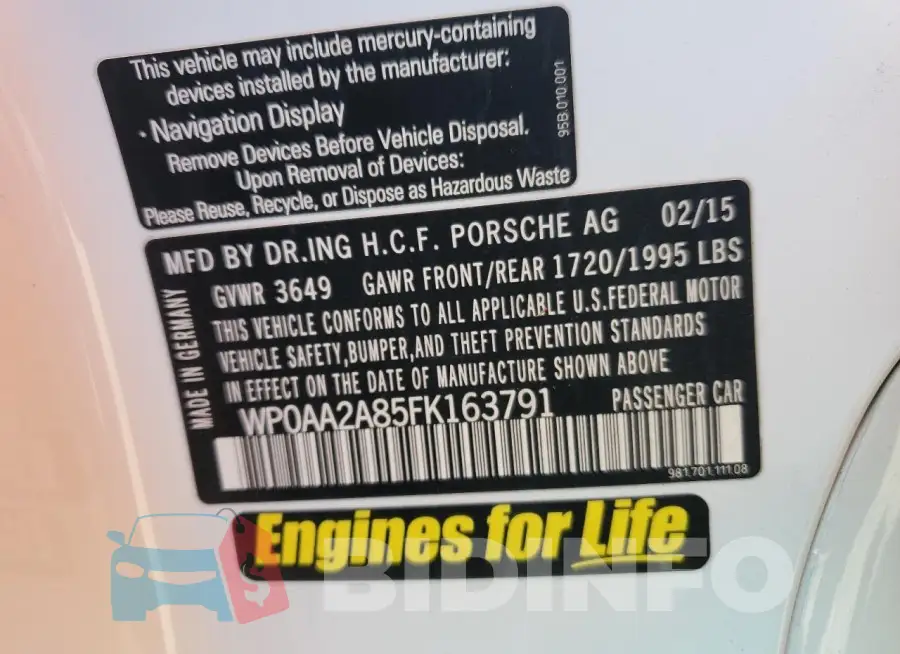 WP0AA2A85FK163791 Photo# 12