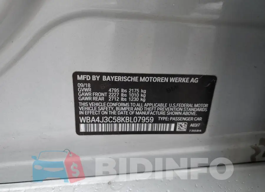 WBA4J3C58KBL07959 Photo# 12