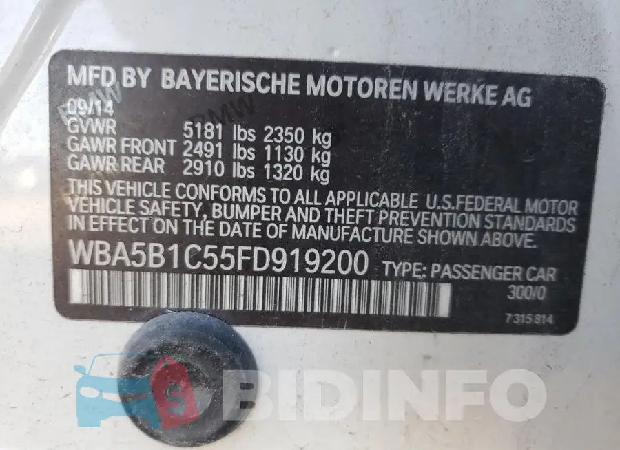 WBA5B1C55FD919200 Photo# 12