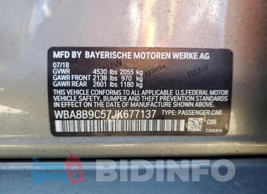WBA8B9C57JK677137 Photo# 13