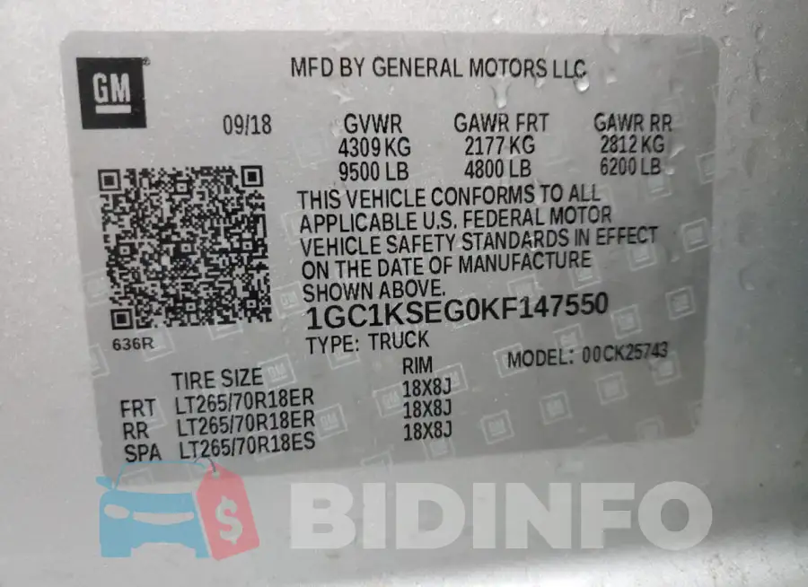 1GC1KSEG0KF147550 Photo# 13
