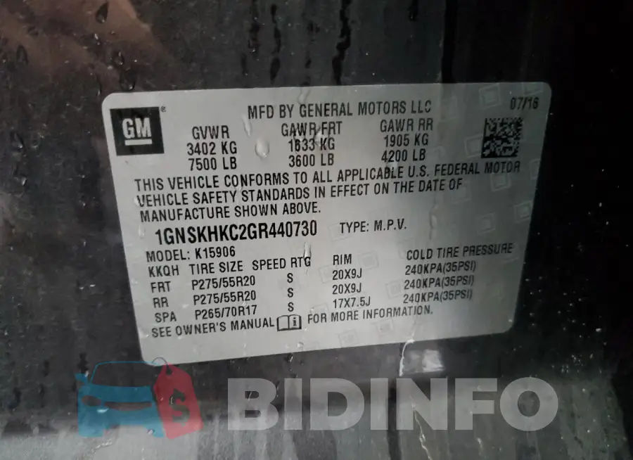 1GNSKHKC2GR440730 Photo# 14
