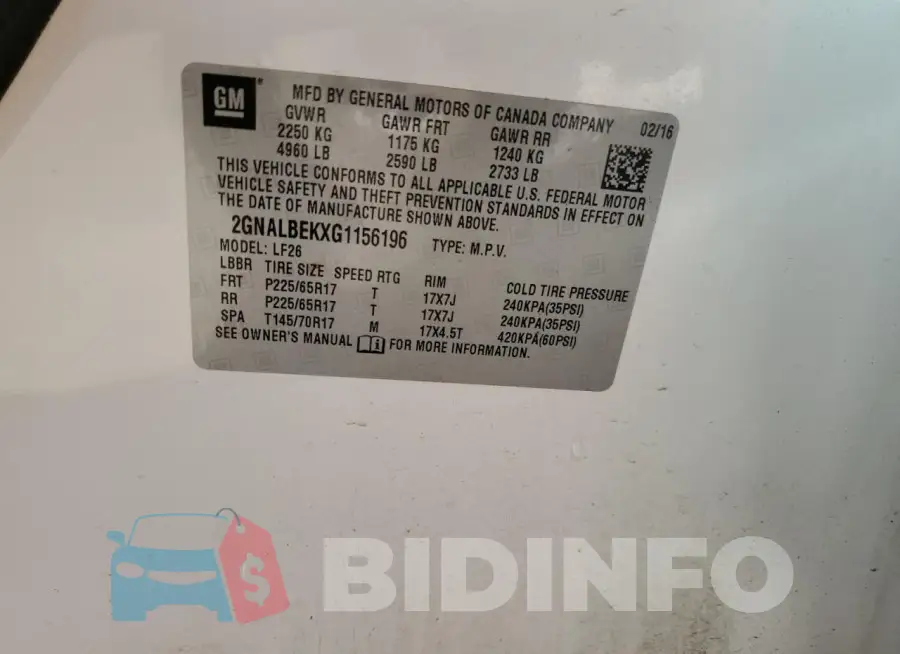 2GNALBEKXG1156196 Photo# 12
