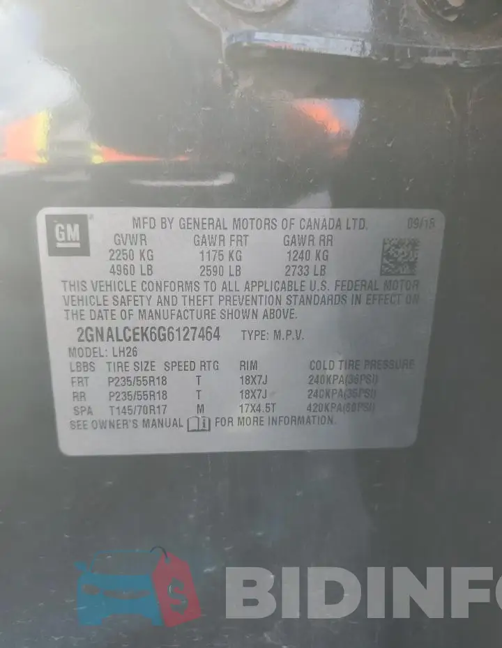 2GNALCEK6G6127464 Photo# 12