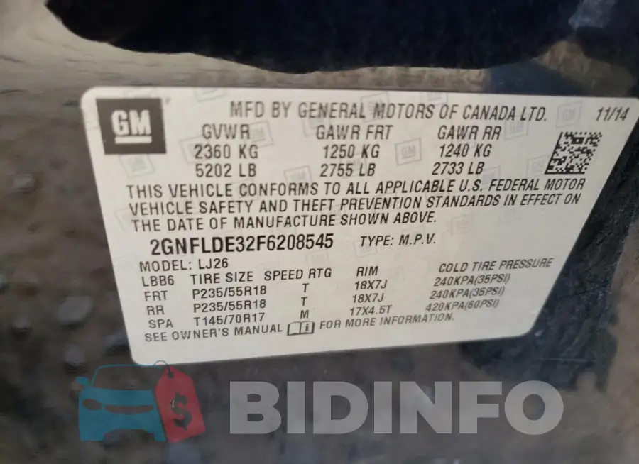 2GNFLDE32F6208545 Photo# 12