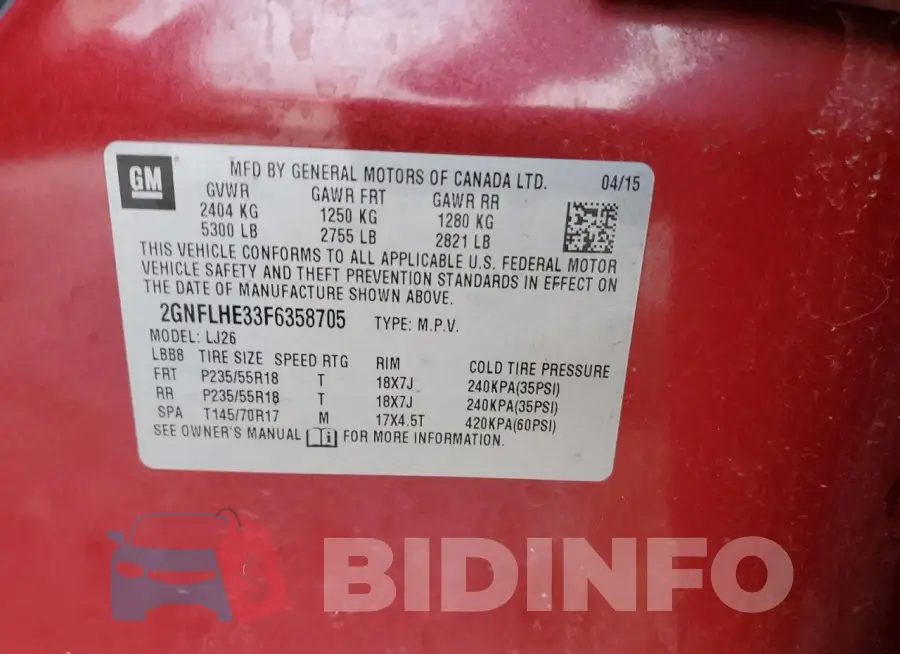 2GNFLHE33F6358705 Photo# 13