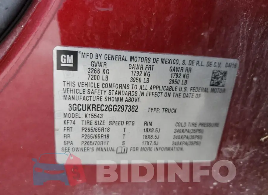 3GCUKREC2GG297362 Photo# 12