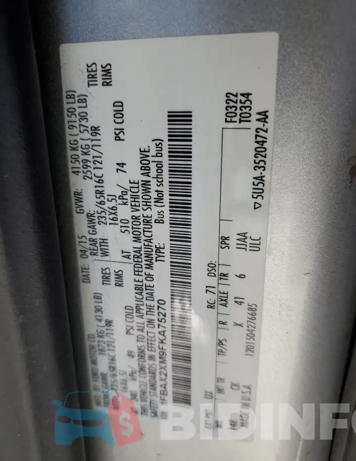 1FBAX2XM9FKA75270 Photo# 13