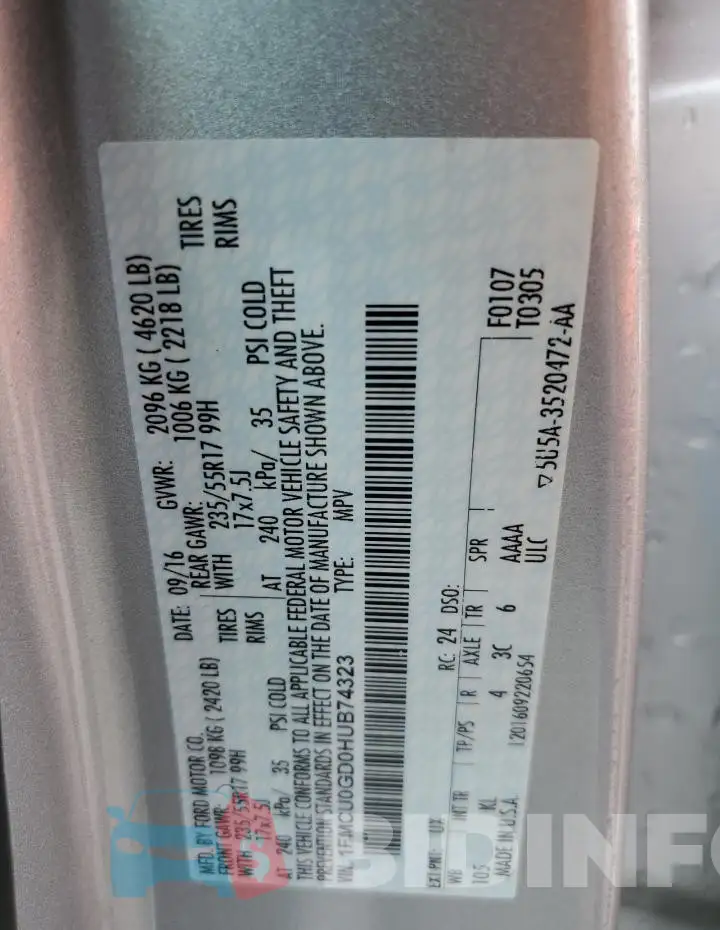 1FMCU0GD0HUB74323 Photo# 13
