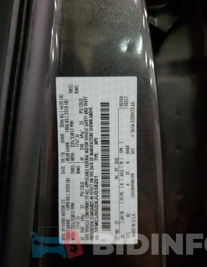1FMCU0GDXJUD38201 Photo# 12