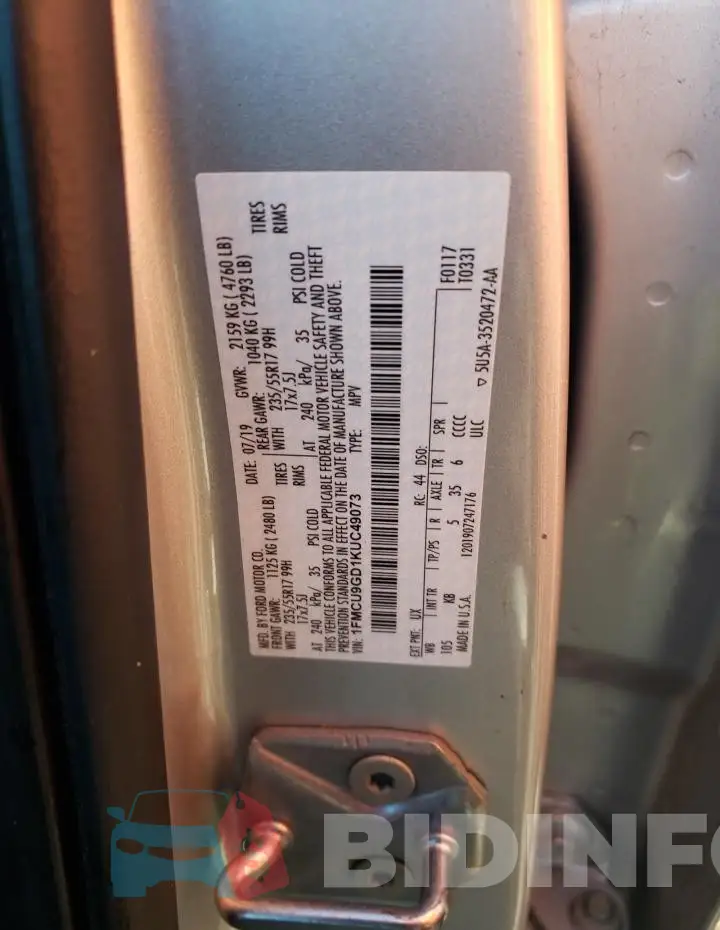 1FMCU9GD1KUC49073 Photo# 13