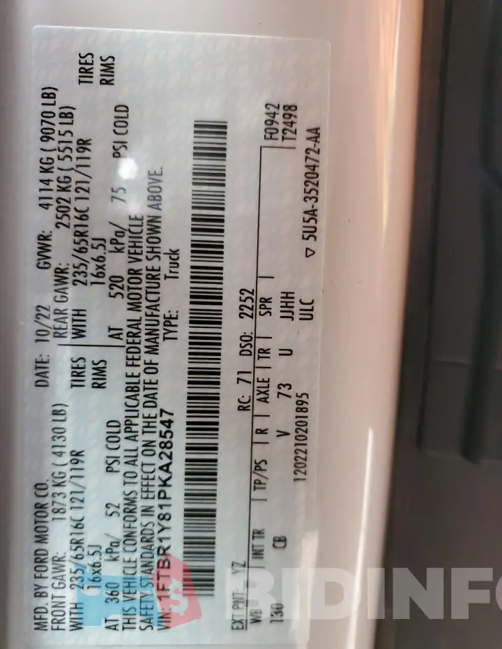 1FTBR1Y81PKA28547 Photo# 14