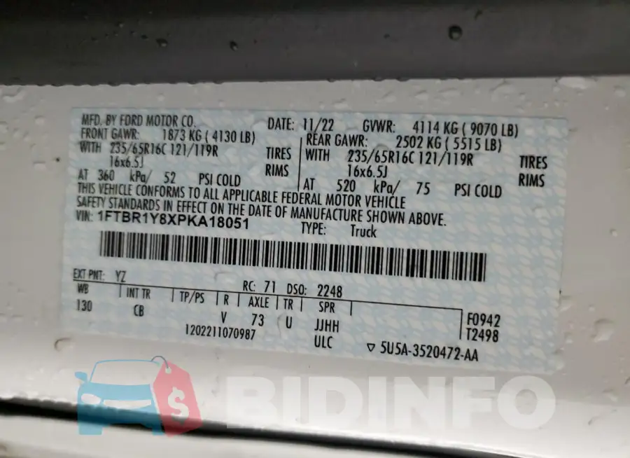 1FTBR1Y8XPKA18051 Photo# 13