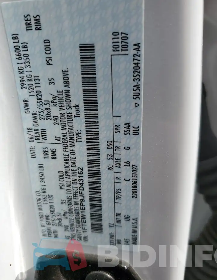 1FTEW1EP9JFD43162 Photo# 12