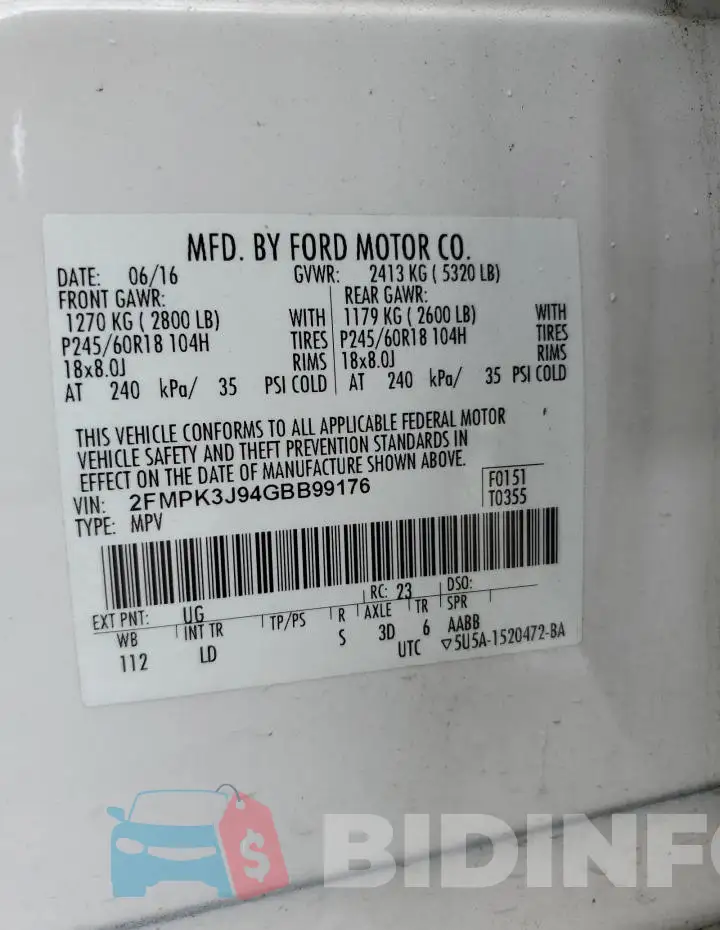 2FMPK3J94GBB99176 Photo# 13