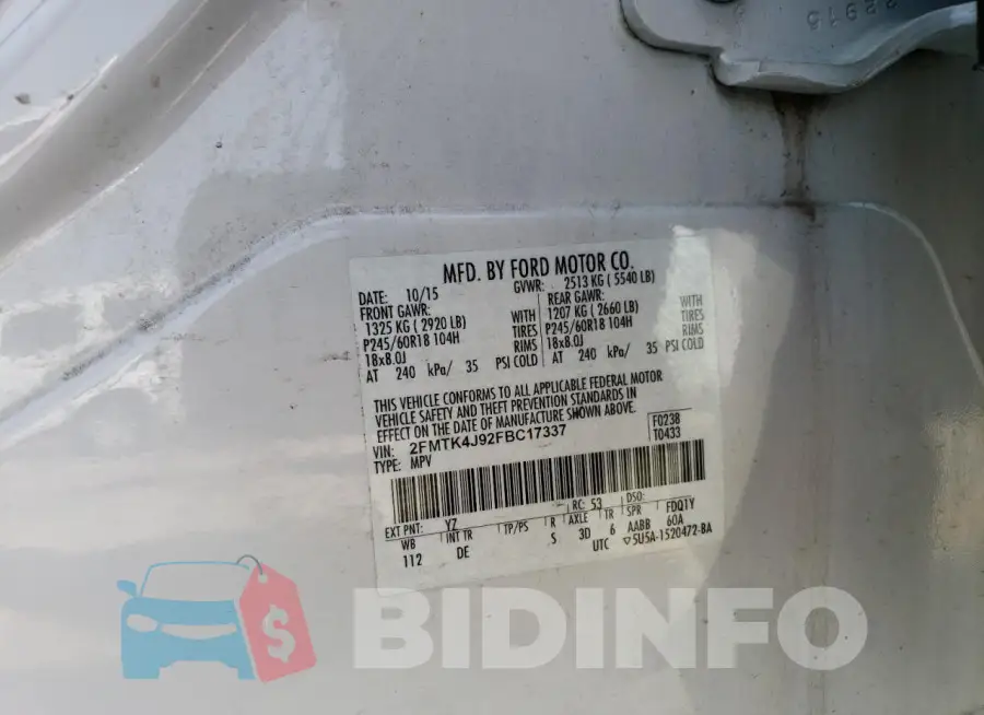 2FMTK4J92FBC17337 Photo# 13