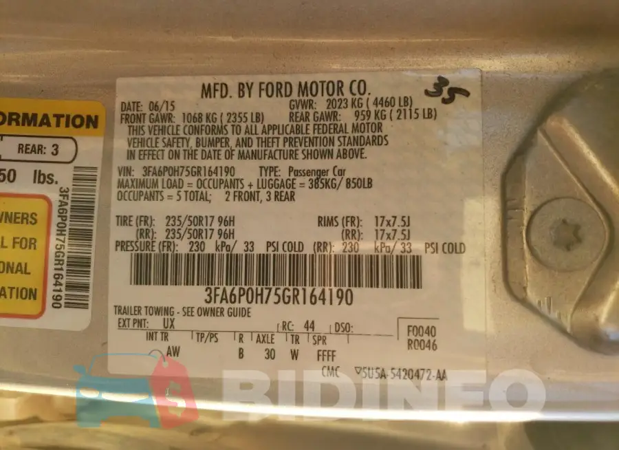 3FA6P0H75GR164190 Photo# 12