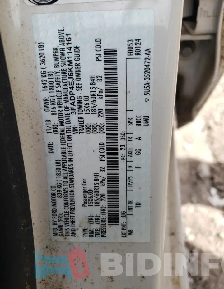 3FADP4EJ6KM114161 Photo# 12