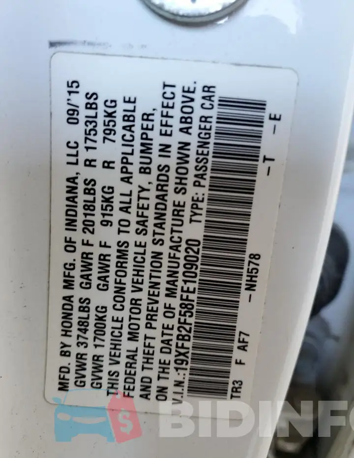 19XFB2F58FE109020 Photo# 13